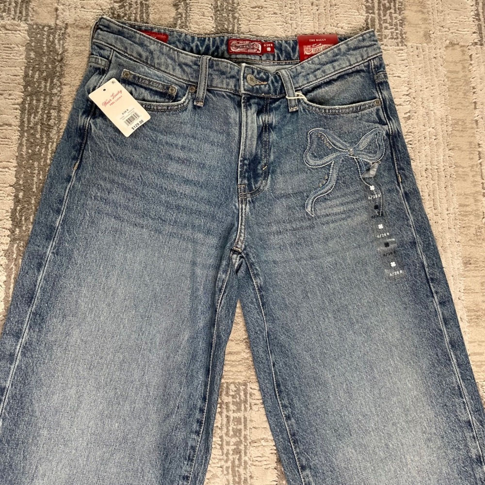 NEW Lucky Brand Legend The Baggy Jeans Blue Bow Embroidery Rhinestone 6/28 R - Picture 4 of 12